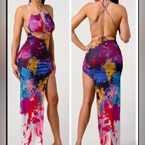 Multicolored Paint Splatter Spaghetti Strap Sundress